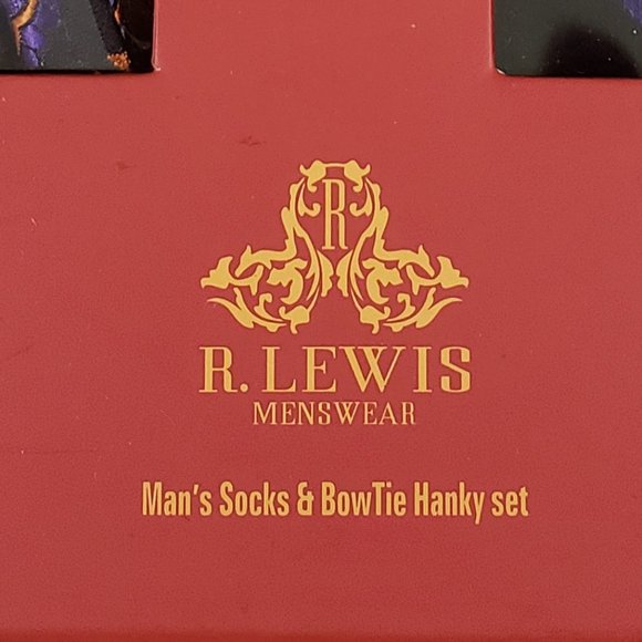 Robert Lewis Plum Bow Tie Hanky Socks Box 3 Set - Picture 7 of 7